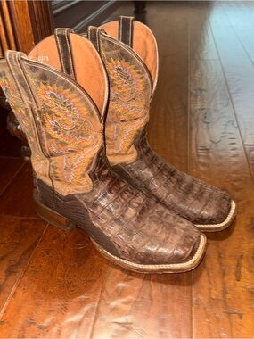 Dan Post Brown Exotic Leather Cowboy Boots with Multicolor Stitching